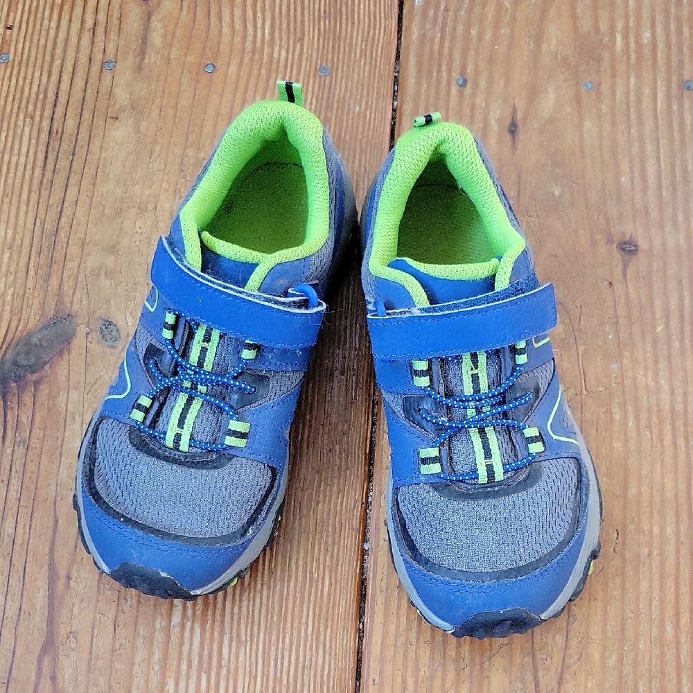 Nearly New Merrell Blue and Neon Green Kids Hiking Sneakers